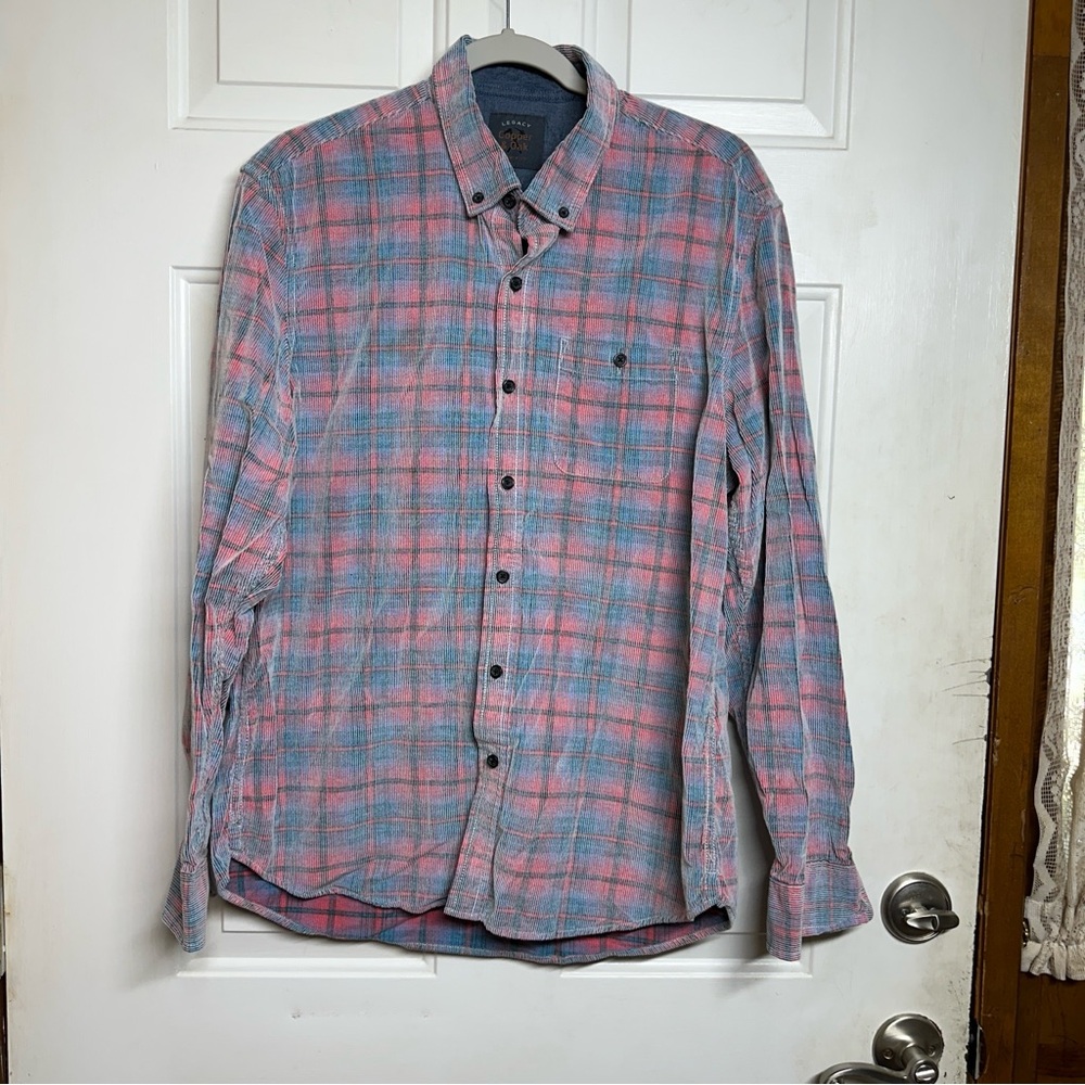 Legacy Copper & Oak Mens L Multicolor‎ Plaid Long Sleeve Corduroy  Cotton Shirt